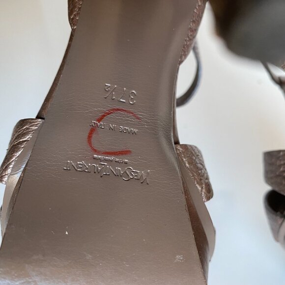 Yves Saint Laurent Bronze Tribute Croc Embossed Platform Leather High Heels Sz 7 - Picture 3 of 11